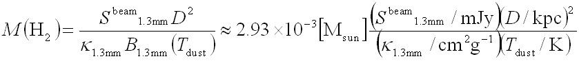 1.3mm dust continuum to h2 mass